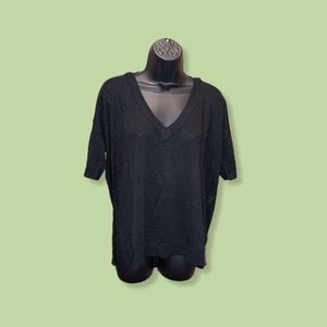 Women Art Knitting Black V Neck shirt